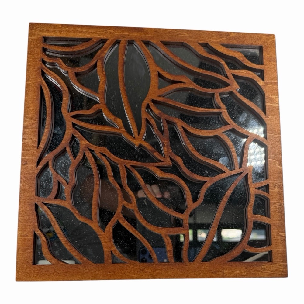 Pier 1 One Imports Mirror Square Brown Wood‎ 14"  Frame Wall Vintage Abstract